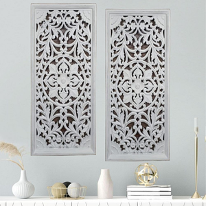 Juego de 2 paneles de decoración de pared de madera, placas colgantes de madera talladas a mano, arte de pared tallado en madera rústica - Product Image 5