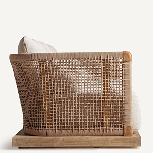 Sofá de tres plazas Terraza exterior Muebles de jardín Combinación de madera de teca con cuerda y cojín-Ciko - Product Image 3