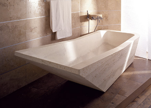 Baignoire rectangulaire en travertin beige moderne de luxe Baignoire autoportante résistante au feu pour salle de bain Revêtement mural Hôtel - Product Image 3