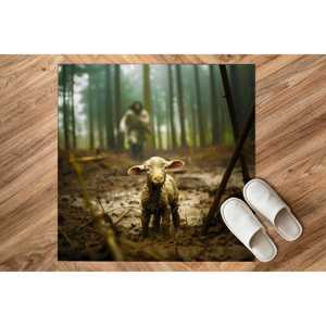 Alfombra con diseño de cordero en el bosque: Decoración rústica de animales del bosque, alfombra delgada no tejida - Product Image 1