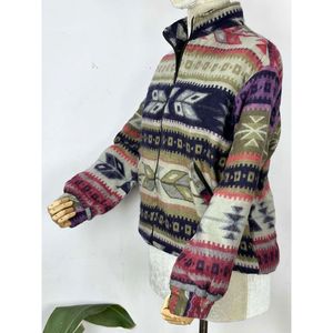 Suéter tipo bolero con cremallera, estilo geométrico azteca de diamantes, cálido y cómodo para otoño e invierno, mezcla de lana de yak, con cuello alto. - Product Image 4