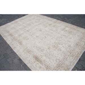 Tapis turc vintage surdimensionné 7x10,1 pieds, tapis oriental en laine blanc et marron - Product Image 2