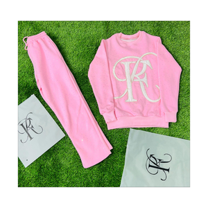 Premium <b>100</b>% Cotton 2-Piece Woman Set Distressed Embroidery 3D Stone Printed Sweat Suits Stylish Custom Casual Tracksuits Winter - Product Image 1