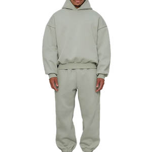 Heavy Weight Cotton Fleece Drop Shoulder Oversize Baggy <b>Hoodie</b> and Sweatpants Tracksuit for Men - Product Image 1