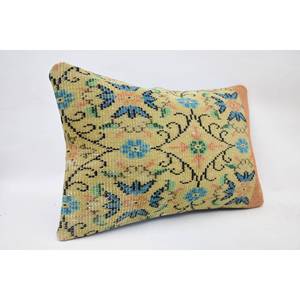 Multicolor Bohemian 16x24 Wool Kantha <b>Pillow</b> Vintage Embroidered Floral Print Woven Patchwork Decorative Cushion 18x18 Inch - Product Image 2