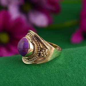Boho Purple <b>Turquoise</b> Brass <b>Ring</b> 18K Gold Plated Vintage Tribal Wholesale <b>Ring</b> For Women - Product Image 3