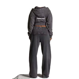 Conjunto de Sudadera Corta y Pantalones Deportivos para Mujer, Estilo Urbano, Ecológico, Anti-Pilling, Transpirable, Lavado Ácido, Talla Grande - Product Image 4