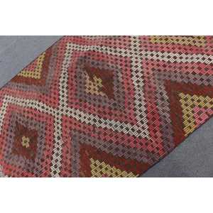 Vintage Rug, Area 4.4x6.3 ft Turkish Rug, <b>Red</b> Pink Abstract <b>Wool</b> Rug - Product Image 4