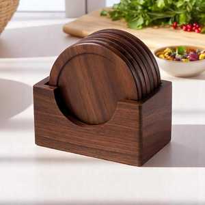 Posavasos de nogal Premium Maple, Nogal, Posavasos de madera, Posavasos de café, Posavasos de cerveza Posavasos de madera redondos - Product Image 1