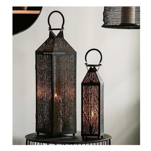 Linterna de vela de hierro de Venta caliente, linterna colgante metálica negra para decoración de fiesta de eventos en casa, Juego de 3 linternas de piso - Product Image 3
