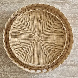 Plateau d'affichage en rotin tissé à la main plateau de service pour la maison Restaurant hôtel fournitures - Product Image 2