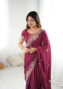 Último diseñador Banarasi algodón seda Sari blusa Kanchipuram invierno boda fiesta desgaste mujeres estilo Casual verano Diwali cobre - Product Image 5