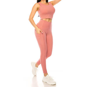 Ensemble de vêtements de yoga d'intérieur léger et personnalisé, motif uni, soutien-gorge de sport respirant, legging confortable, devant - Product Image 1