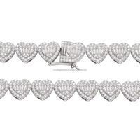 S925 Sterling Silver Moissanite Collier Hip Hop Bijoux 12mm Coeur Forme Cz Moissanite Tennis Collier Chaîne