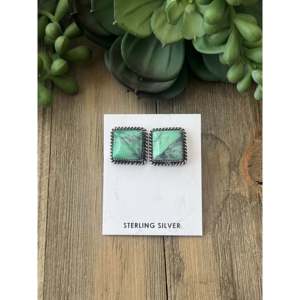 Judith Dixon Cyclops Variscite Sterling <b>Silver</b> Geometric <b>Stud</b> <b>Earrings</b> Bezel <b>Set</b> - Product Image 1
