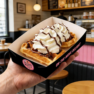 Envase Desechable de Papel para Alimentos con Tapa Abierta, para Crema Batida, Salsa de Chocolate, Waffles, Gofres, Bandeja para Waffles - Product Image 6