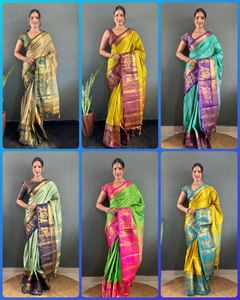 Thoải mái cảm thấy vải mềm kanjivaram phong cách Wedding & Đảng đặc biệt phong phú pallu làm việc kỹ thuật số in Truyền Thống nhìn <span class=keywords><strong>Saree</strong></span> Áo - Product Image 5