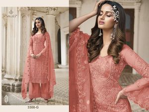 Vêtements de fête de mariage de qualité supérieure, filet lourd brodé et codage, vente en gros Salwar Kameez de Surat - Product Image 6