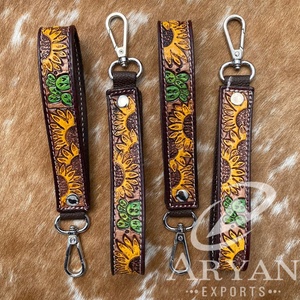 Tooled Leather <b>Key</b> Clip Western Leather Keychain Wristlet Personalized <b>Key</b> Fob-Cowgirl Car <b>Key</b> Wristlet <b>Key</b> Strap Wrist Straps - Product Image 1