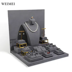 WEIMEI Jewelry Showcase Gray Metal Microfibier Necklace Ring Earring Holder Jewellery Display Stand