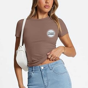 Tri-Blend Eco-Friendly <b>Canvas</b> Womens Summer Crop Tops Short Sleeve <b>Round</b> Neck T-Shirts Regular Fit Casual Blouse Print - Product Image 3