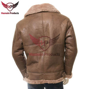 Men's Antique Brown Shearling Sheepskin Jacket for Winter Buckled Waist Adjusters & Roll-Back Cuffs with <b>Handwarmer</b> Pockets - Product Image 6