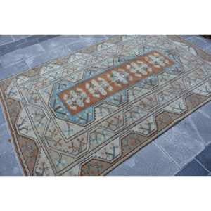 Alfombra turca tradicional marrón azul hecha a mano, 5,2x8,2 pies, patrón de pasillo Rectangular para sala de estar, mesita de noche, poliéster para adolescentes - Product Image 2