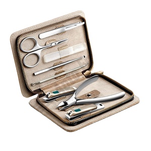 Ensembles de manucure gris Kits de pédicure Coupe-ongles en acier inoxydable Kits de toilettage professionnels Outils de soins personnels avec étui en cuir - Product Image 1