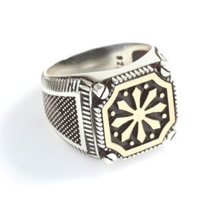 925 Sterling Silver Men's <b>Ring</b> with Square Snowflake Motif 14.31g 1.7cm for Gift Occasions - Product Image 5