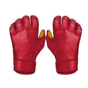 Red <b>Leather</b> Split Finger Baseball Gloves Half Finger Hook And Loop Closure Adult All Seasons - Product Image 1
