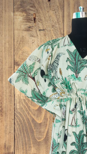 Kaftan de algodón puro con estampado de jungla blanca Ropa de dormir suave con cuello en V para mujer Ropa durante todo el año para festivales de verano e invierno - Product Image 3