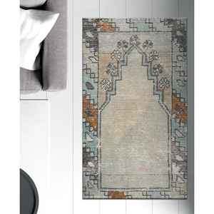 <b>Vintage</b> Pattern Prayer Printed <b>Rug</b> - Beige Oushak Turkish <b>Rug</b> Print,With Pile Soft <b>Rug</b> - Product Image 3