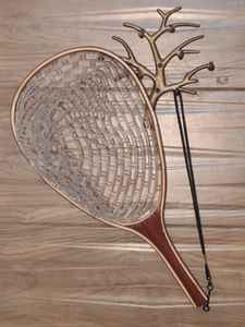 Épuisette de pêche à la mouche d'extérieur avec cadre en bois et filet en caoutchouc, outil de capture de truites à lancer à la main - Product Image 2