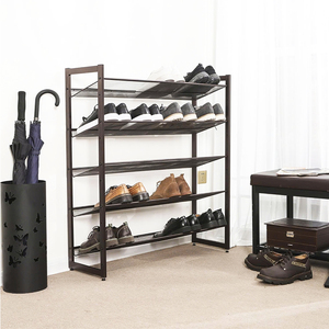 Stackable Shoe Shelf Metal Shoe Storage Organizer with 5 Tier <b>Adjustable</b> Flat or Angled Mesh <b>Shelves</b> - Product Image 2