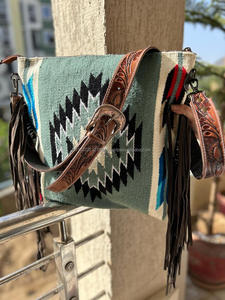 Nuevo bolso con flecos hecho a mano occidental, manta de sillín azteca, bolsos con tirantes, bolsos elegantes de diseñador único bohemio para mujer - Product Image 5