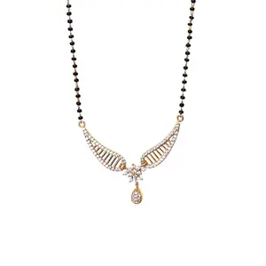 Bijoux de mariage indiens, collier mangalsutra plaqué or avec diamants - Product Image 4