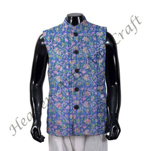 Veste en coton Kantha matelassée à la main, imprimé floral, technique, bouton court, manteau d'hiver tendance, veste en coton à imprimé bloc - Product Image 4