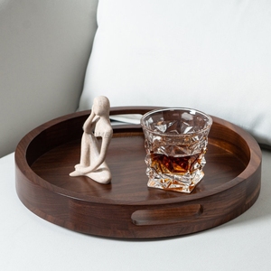 Juego de bandejas de madera hechas a mano en caoba profunda con forma redonda única y nuevo aspecto de diseño elegante para uso doméstico y en la cocina - Product Image 6