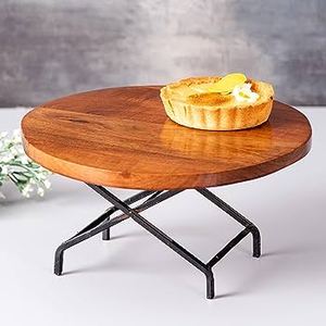 Support de service à gâteau en bois avec pied en métal Support de support de gâteau en bois de manguier pour une utilisation de table au prix le plus bas - Product Image 6