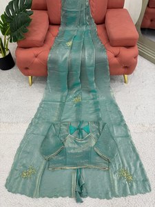 ส่าหรีผ้าโปร่งบางปักลายเสื้อผ้าอินเดียสำหรับปากีสถาน - Product Image 6