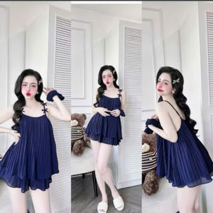 <b>Sexy</b> pleated sleepwear set for women 2 piece <b>camisole</b> and shorts soft chiffon loungewear cute nightwear - Product Image 6