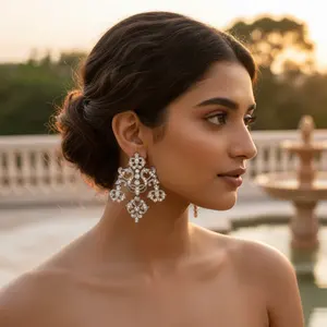 Pendientes colgantes de moda con diseño floral para mujer, tono plateado, regalo perfecto - Product Image 3