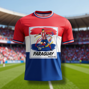 Maglia da Tifoso Paraguay WC 2026, T-Shirt Rossa Bianca e Blu con Grafica Calcistica, Orgoglio Sudamericano, Maglietta Promozionale per il Giorno della Partita - Product Image 3