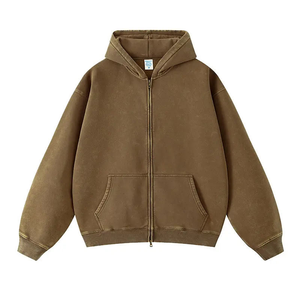 Sweat-shirt à capuche en molleton vintage délavé à l'acide, surdimensionné, lourd, pour homme, hiver - Product Image 1