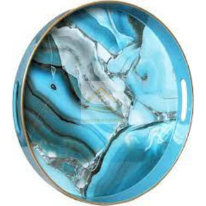 Plateau de service décoratif fait main, grande taille, forme ovale, couleur blanche, autocollant émaillé, bordure dorée, design - Product Image 3