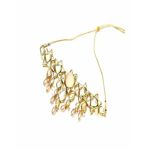 Ensemble de collier Peach Designer Tumble Polki Kundan avec zircon plaqué or et perle pour mariage ou bijoux fins, cadeau idéal - Product Image 2