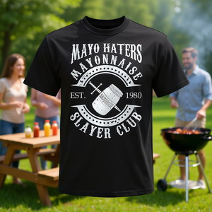 Mayo Haters Club T-Shirt unisexe à manches courtes et col rond, design graphique Anti Mayonnaise Slayer, Est 1980 - Product Image 3