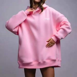 Sudadera con capucha de color sólido de alta calidad para mujer al por mayor personalizada sudaderas informales sueltas transpirables de lana gruesa de gran tamaño - Product Image 1