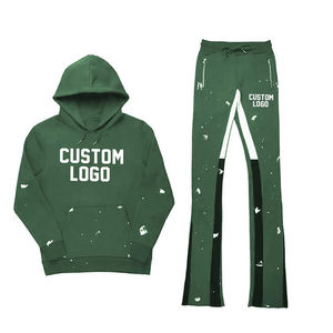 Customized <b>Men's</b> Jogging Suit Sets Custom logo Heavyweight Two Piece Flared <b>Pants</b> Puff Print <b>Sweat</b> Suits Oversize Tracksuits - Product Image 2