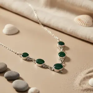 Collar de Cuentas de Plata 925 para Mujer con Piedra Preciosa de Ónix Verde, Joyería de Moda - Product Image 3